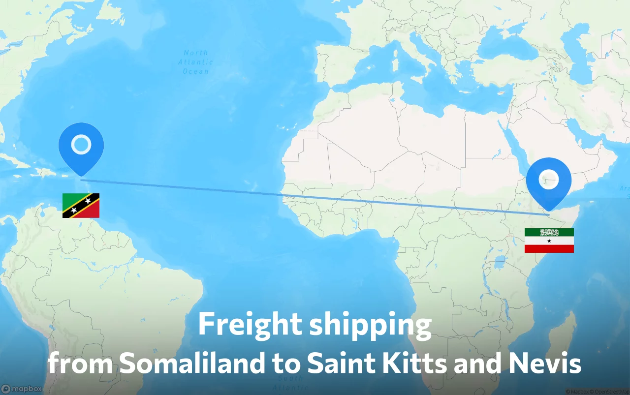 Shipping route from Somaliland to Saint Kitts and Nevis