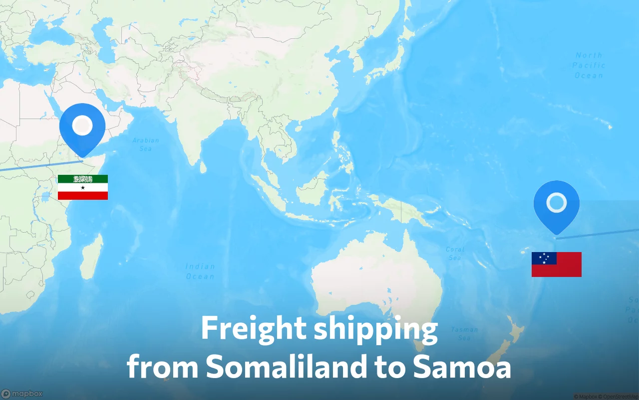 Shipping route from Somaliland to Samoa