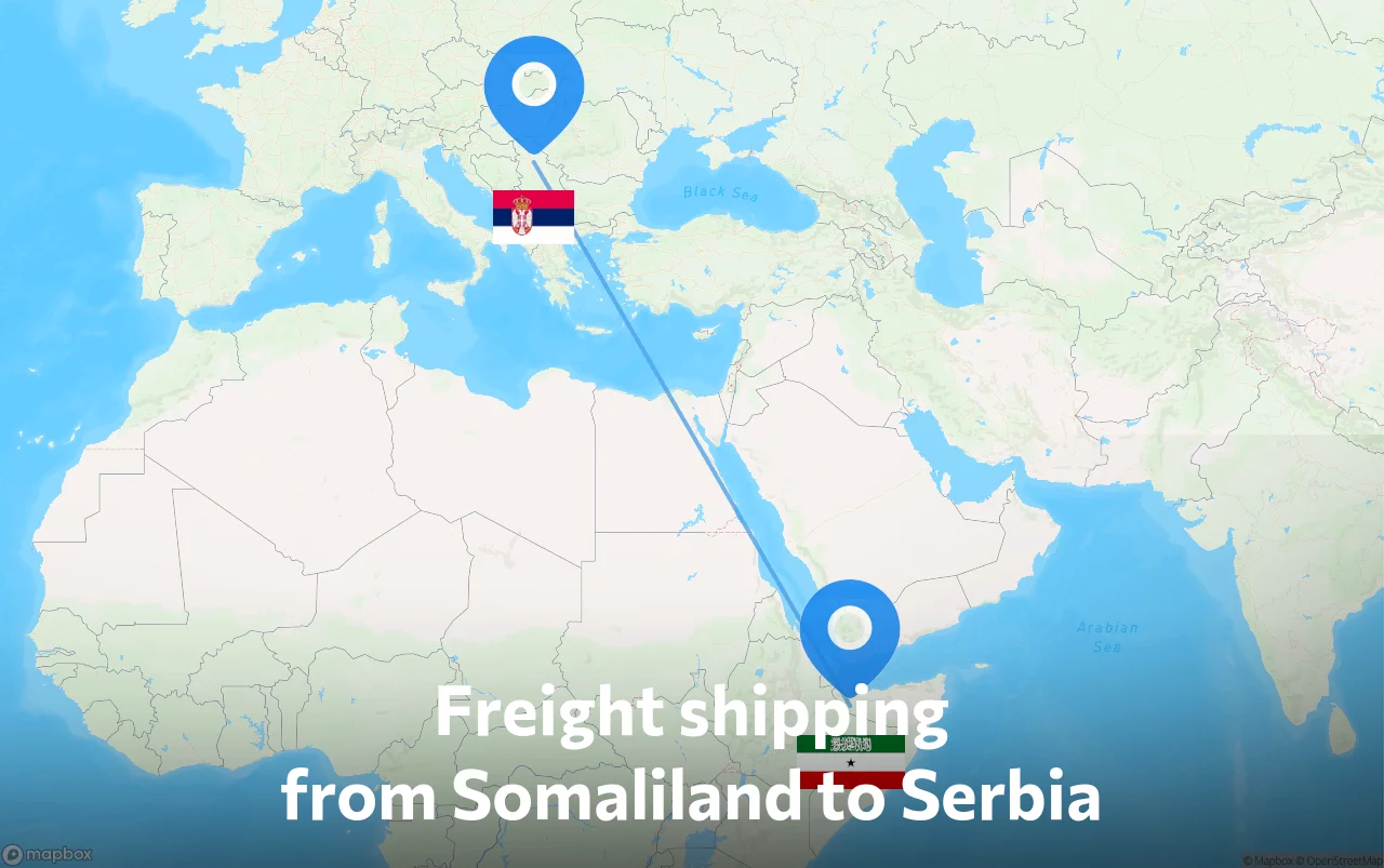 Shipping route from Somaliland to Serbia
