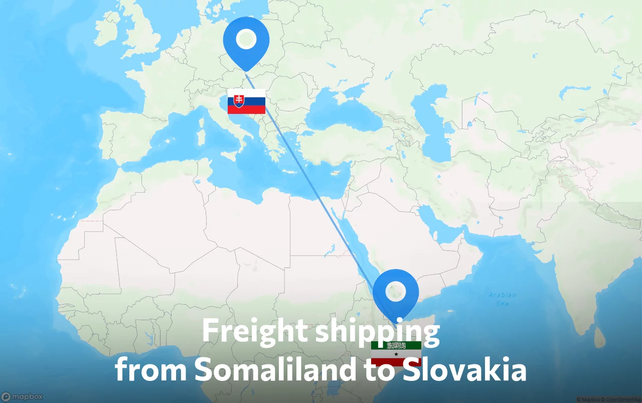 Shipping route from Somaliland to Slovakia