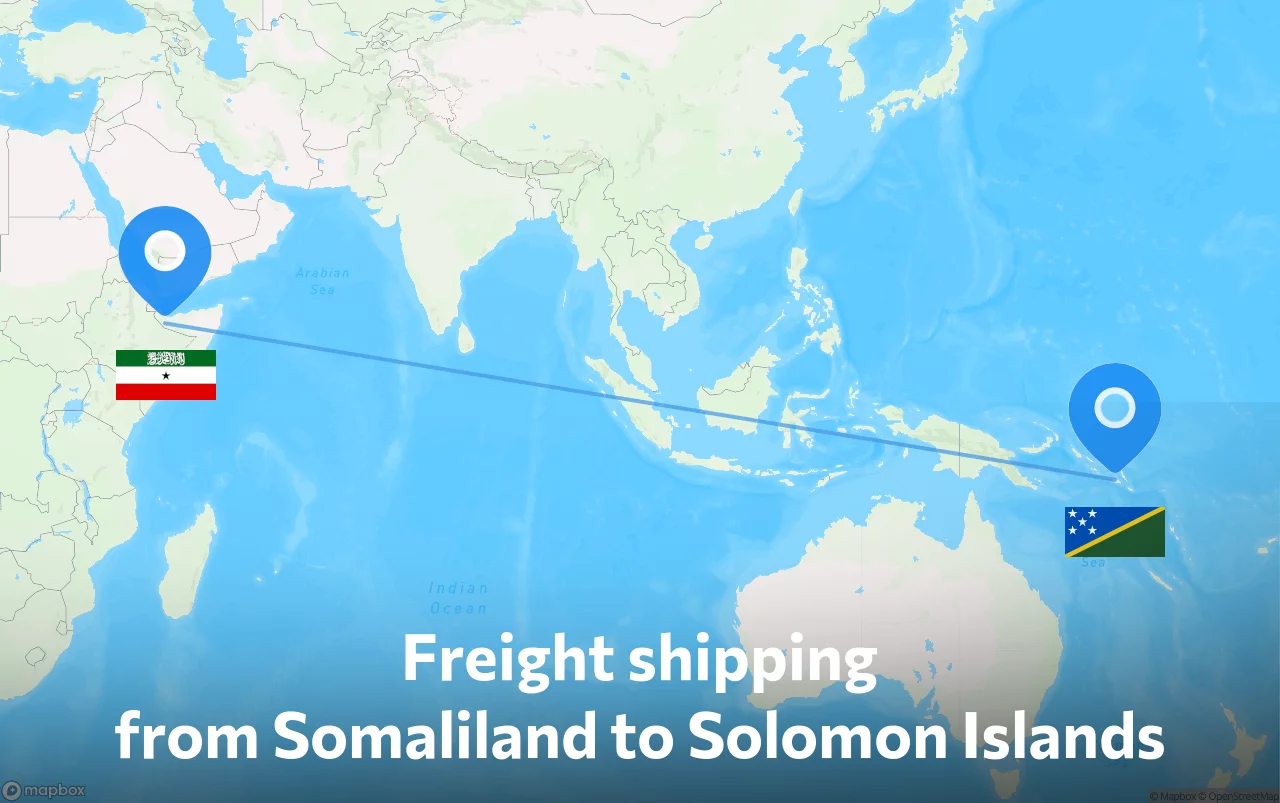 Shipping route from Somaliland to Solomon Islands