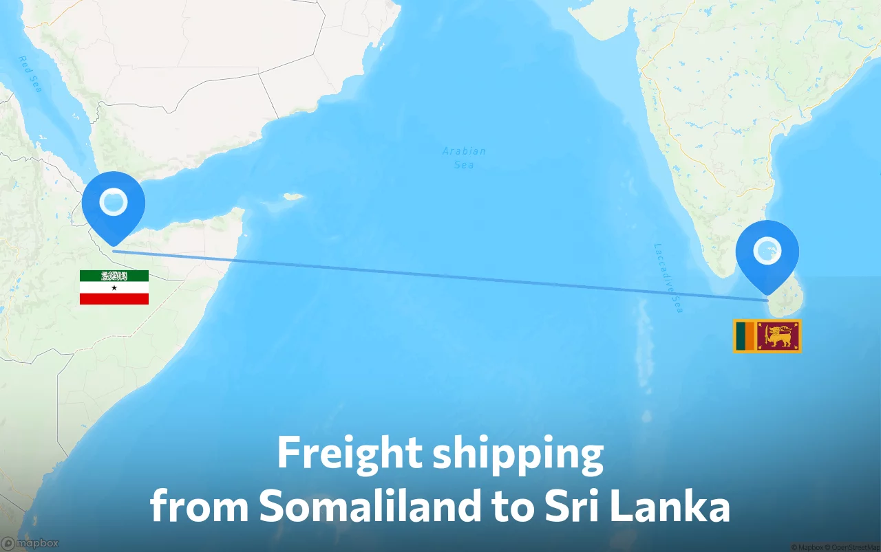 Shipping route from Somaliland to Sri Lanka