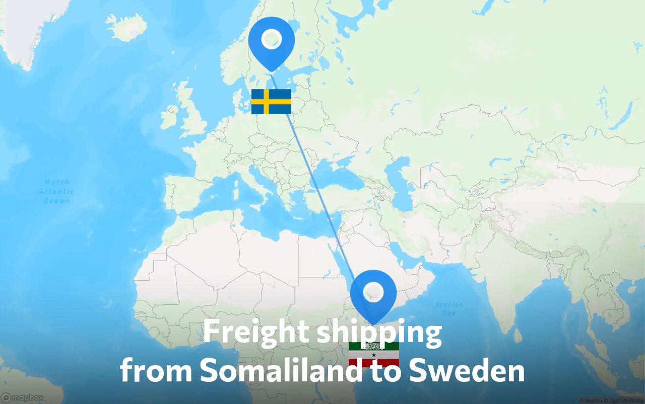 Shipping route from Somaliland to Sweden