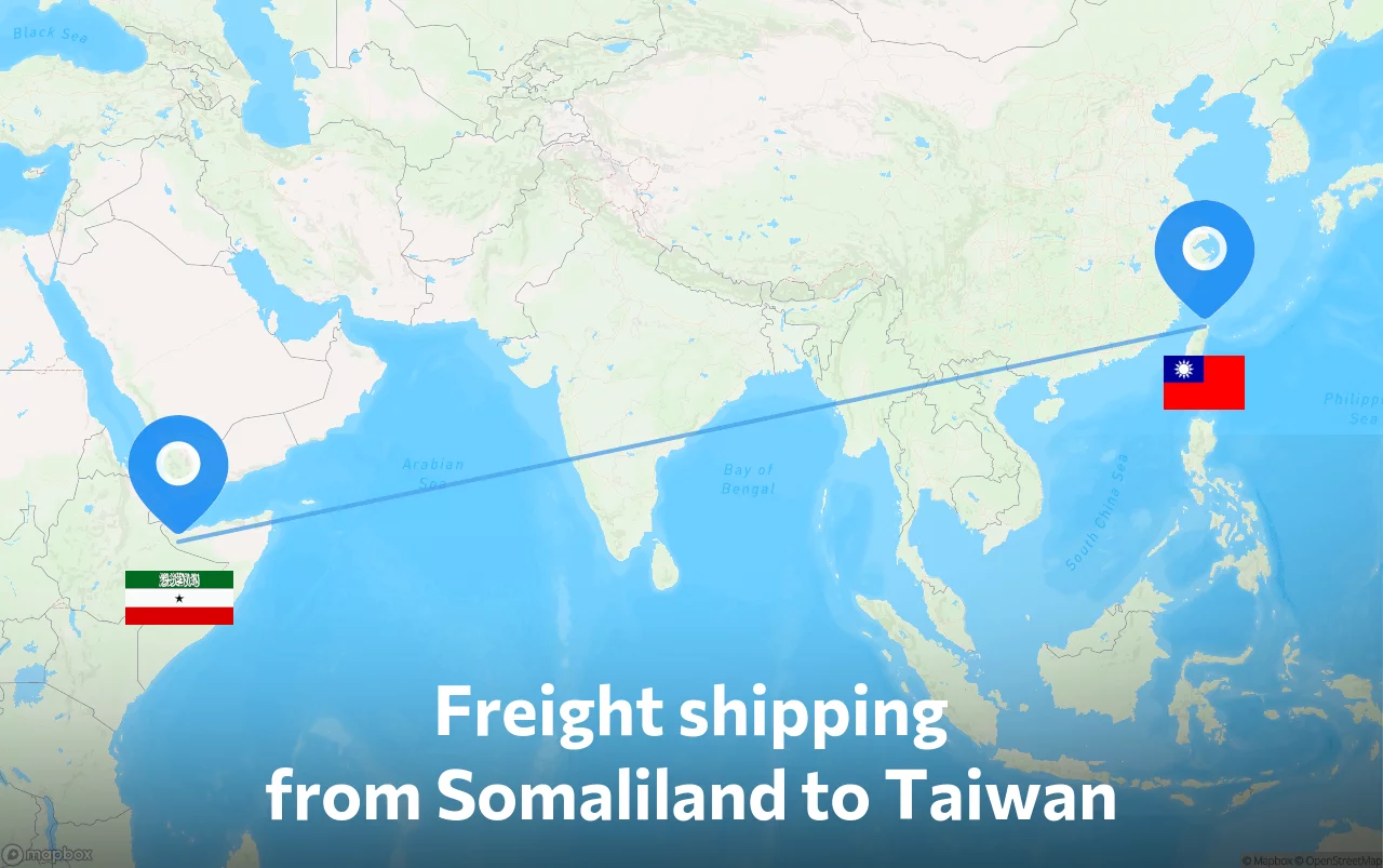 Shipping route from Somaliland to Taiwan