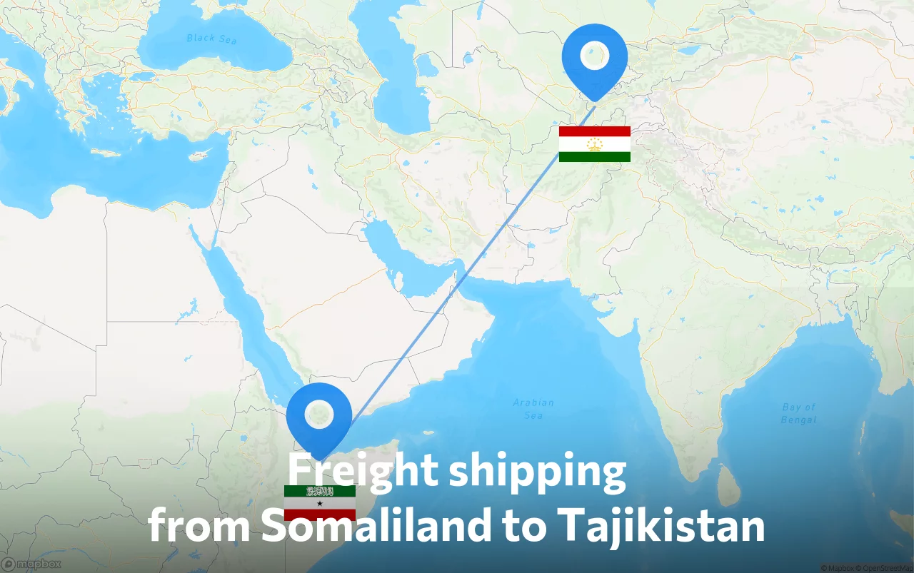 Shipping route from Somaliland to Tajikistan