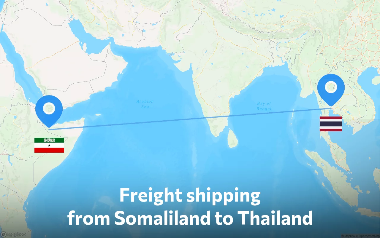 Shipping route from Somaliland to Thailand