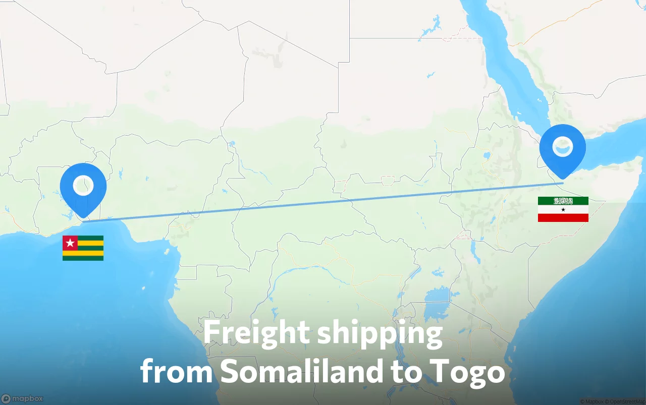 Shipping route from Somaliland to Togo