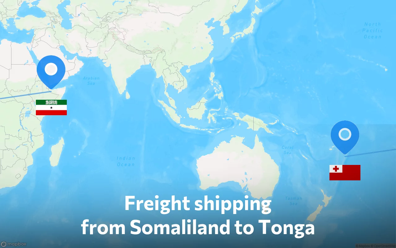Shipping route from Somaliland to Tonga
