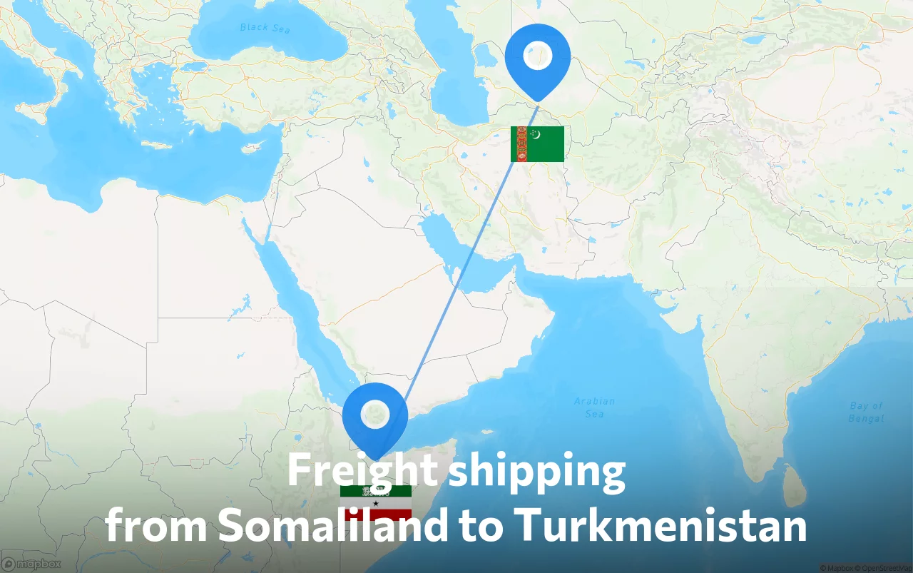 Shipping route from Somaliland to Turkmenistan