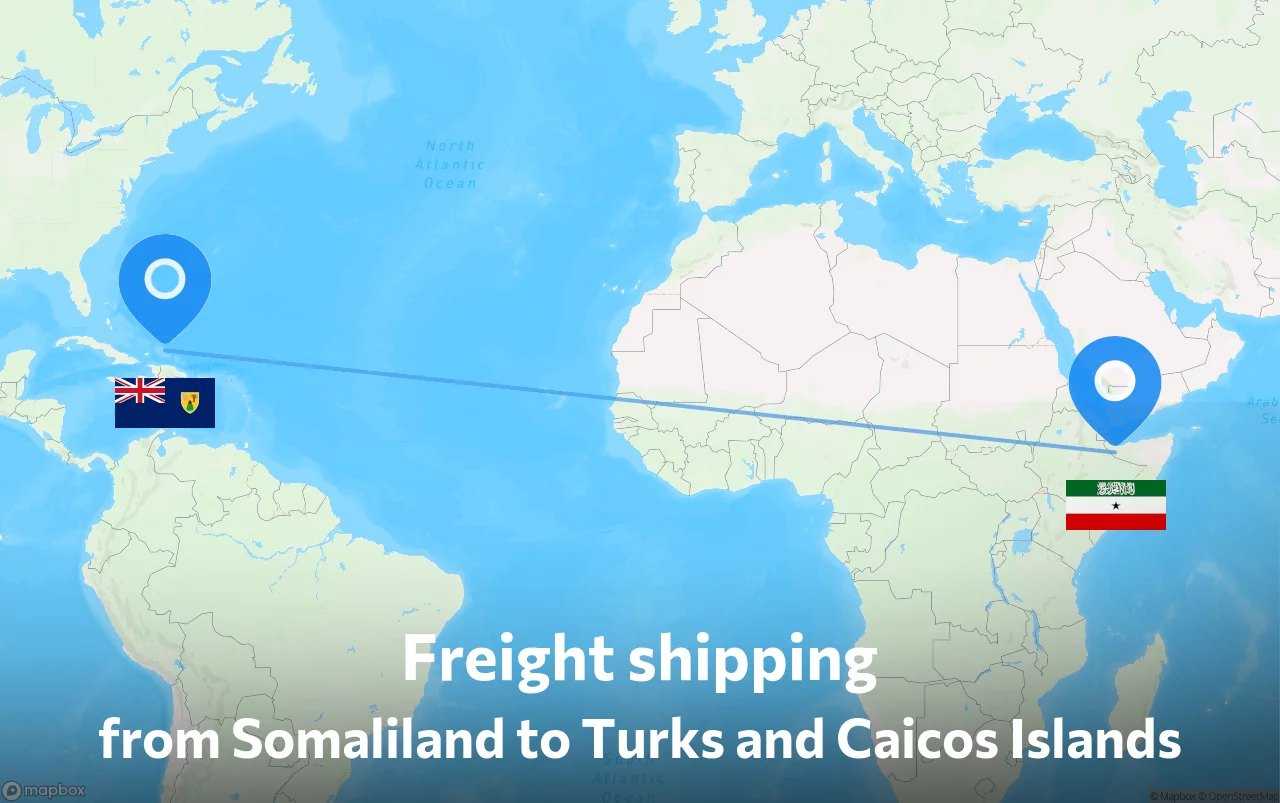 Shipping route from Somaliland to Turks and Caicos Islands