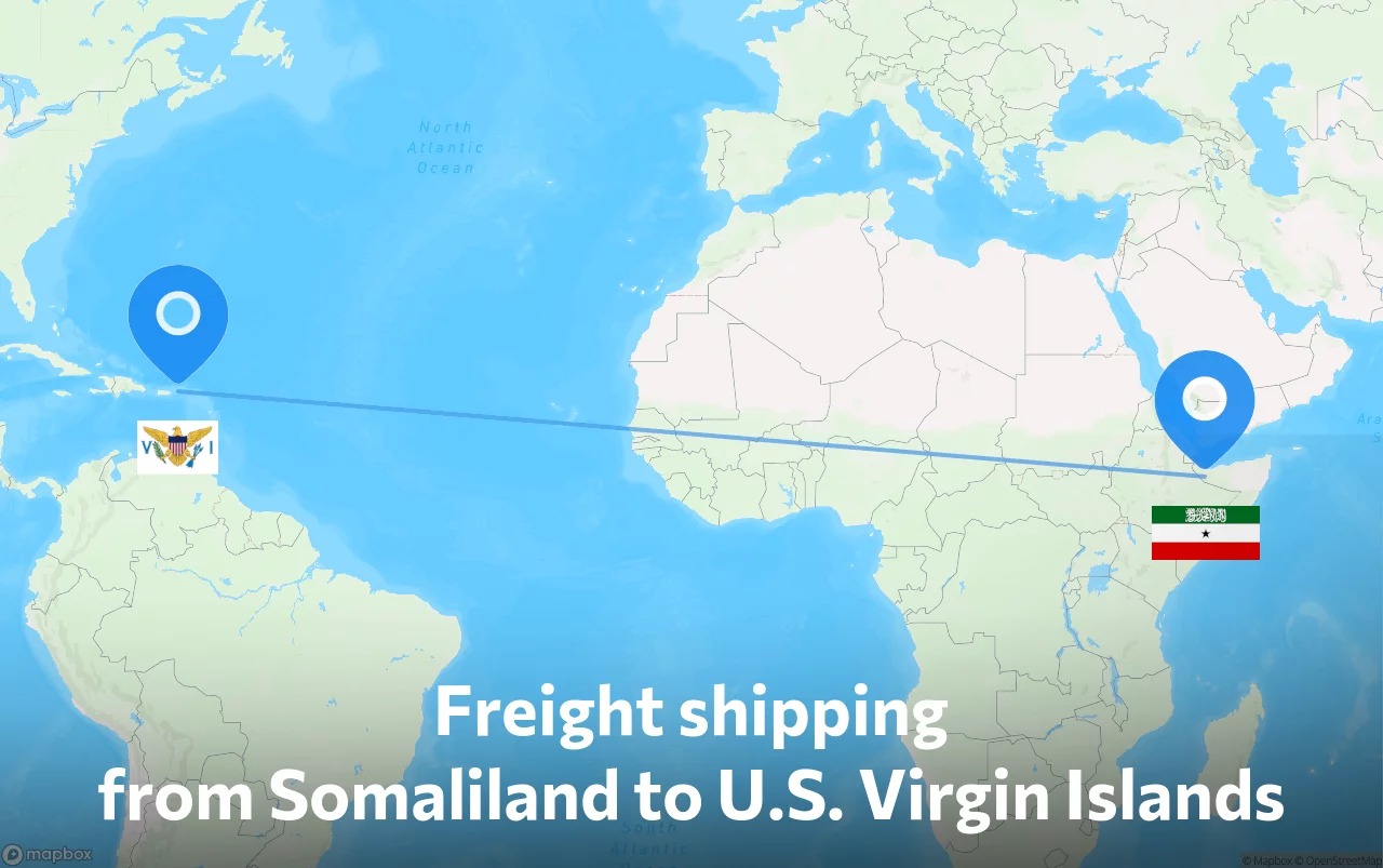 Shipping route from Somaliland to U.S. Virgin Islands