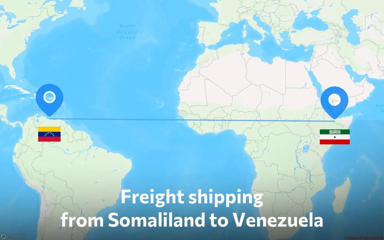Shipping route from Somaliland to Venezuela