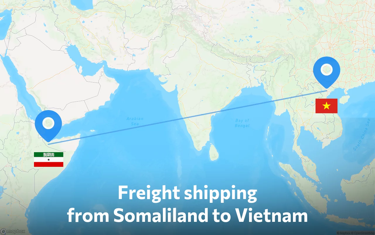 Shipping route from Somaliland to Vietnam