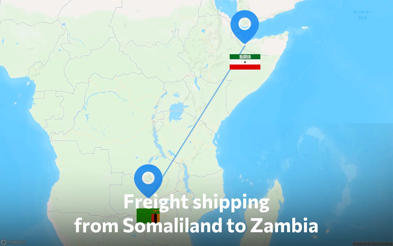 Shipping route from Somaliland to Zambia