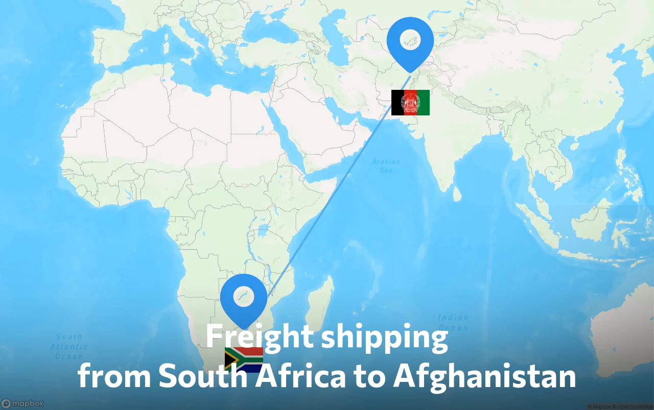 Shipping route from South Africa to Afghanistan