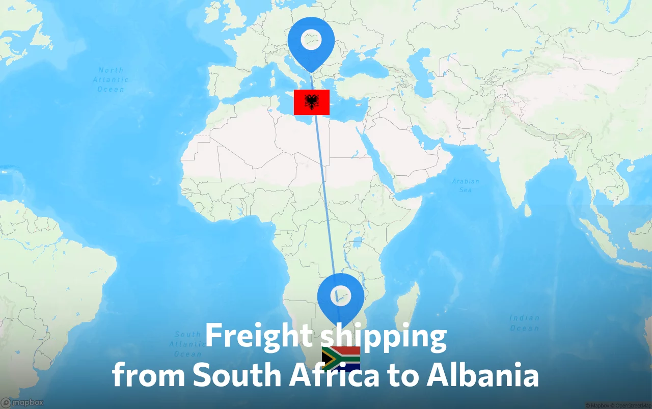 Shipping route from South Africa to Albania