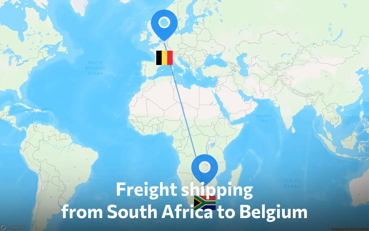 Shipping route from South Africa to Belgium