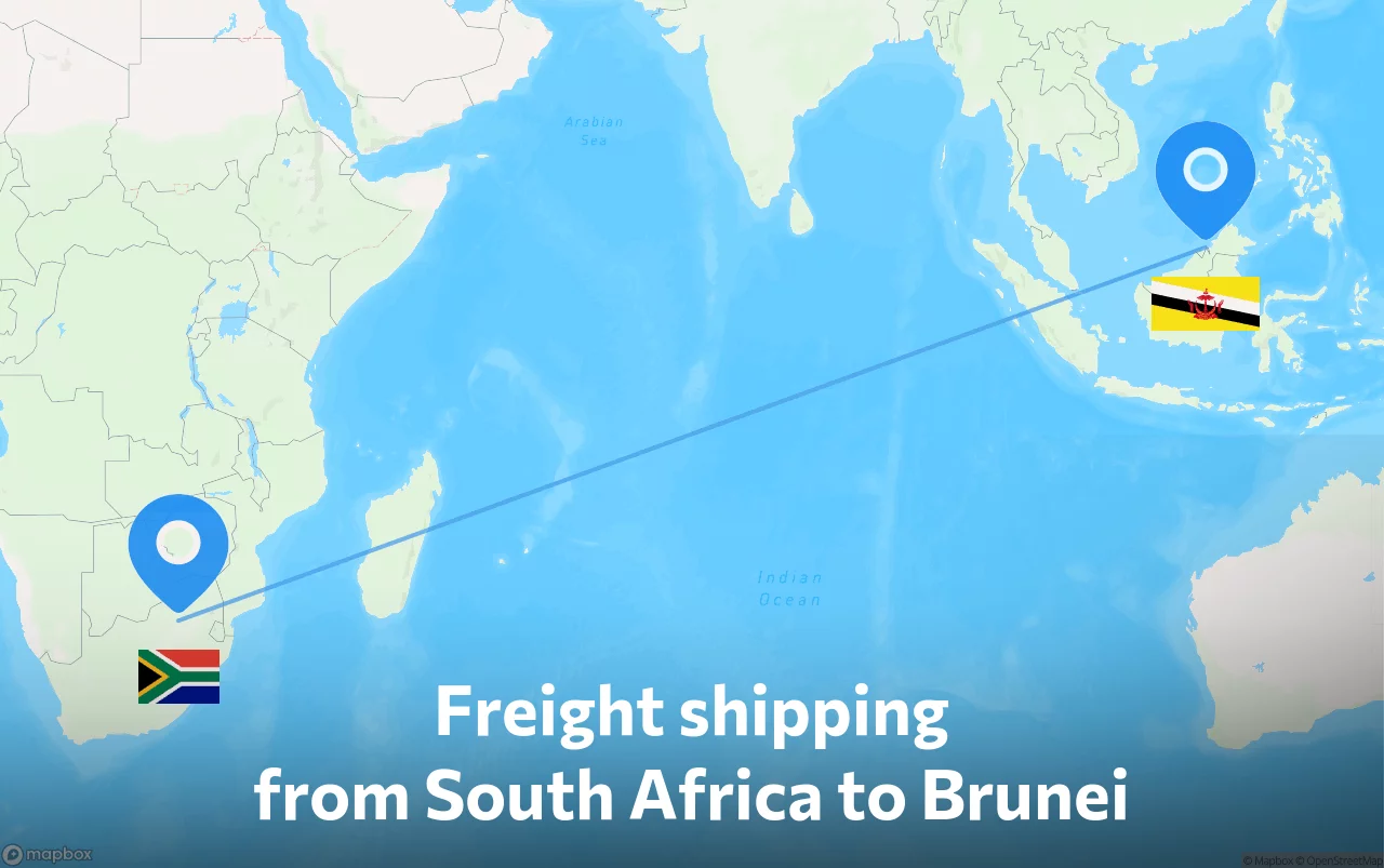 Shipping route from South Africa to Brunei