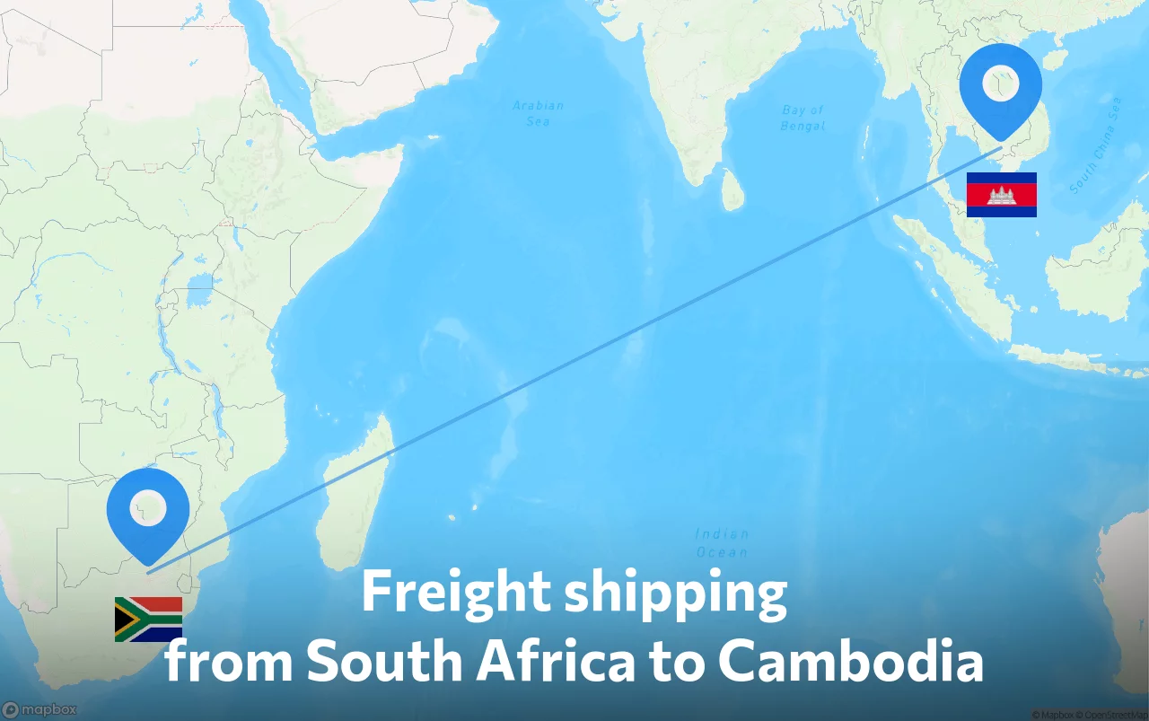 Shipping route from South Africa to Cambodia