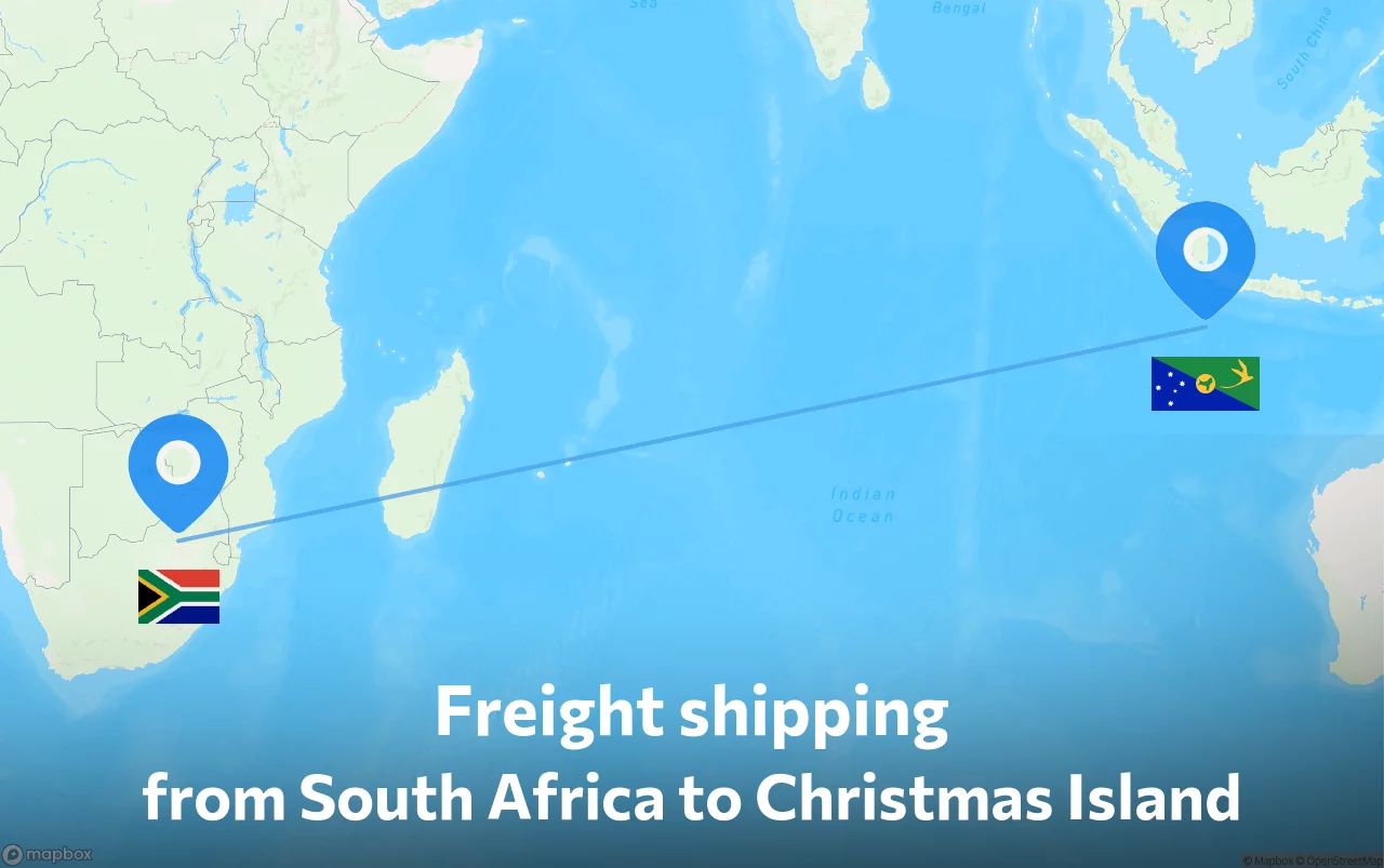 Shipping route from South Africa to Christmas Island