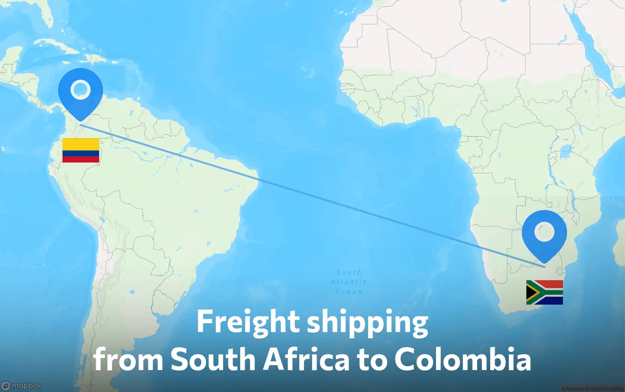 Shipping route from South Africa to Colombia