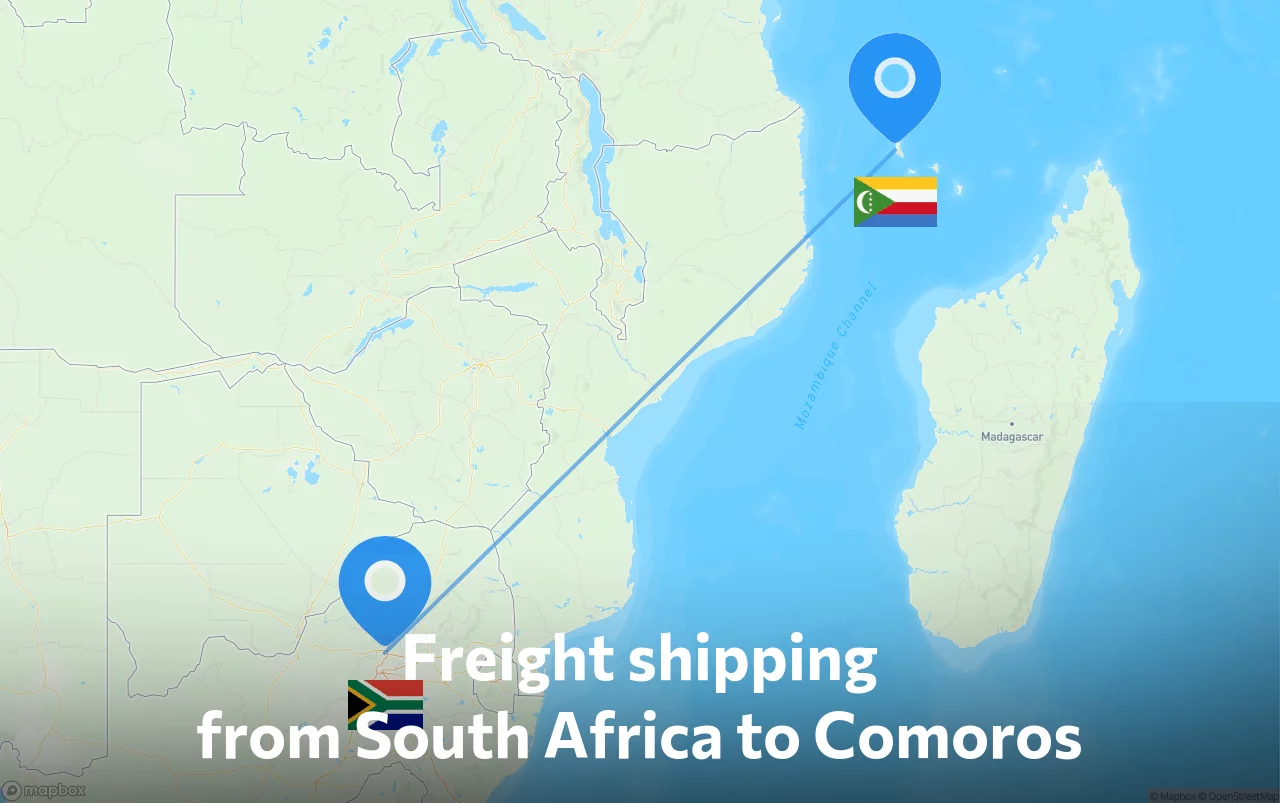 Shipping route from South Africa to Comoros