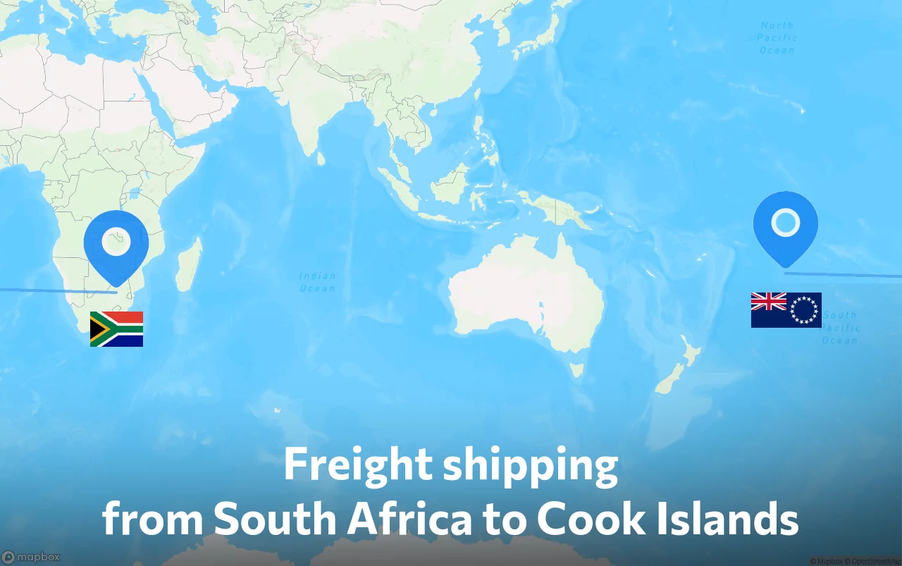 Shipping route from South Africa to Cook Islands