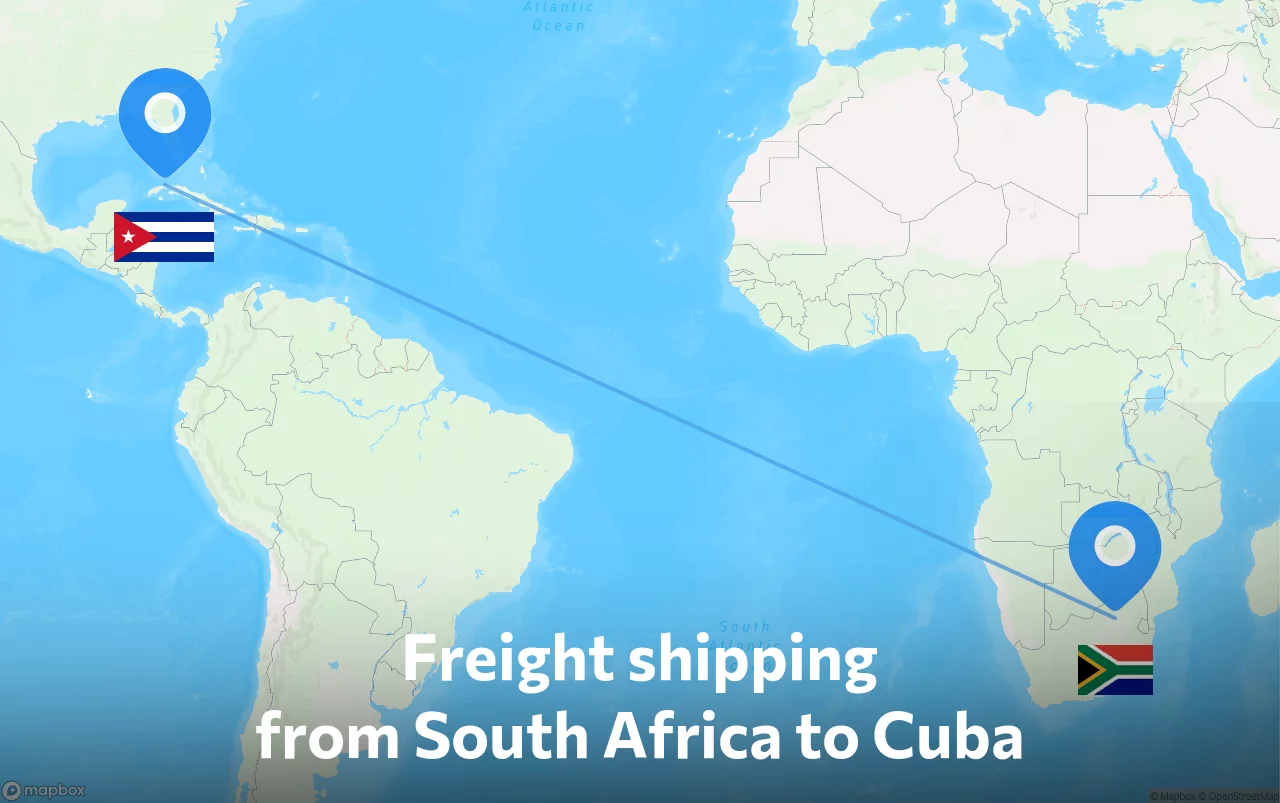 Shipping route from South Africa to Cuba