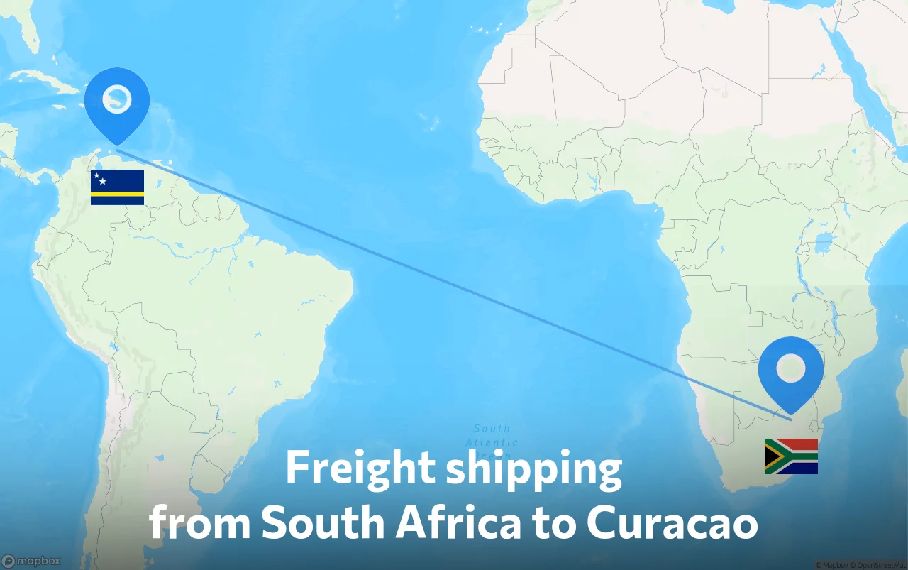 Shipping route from South Africa to Curacao