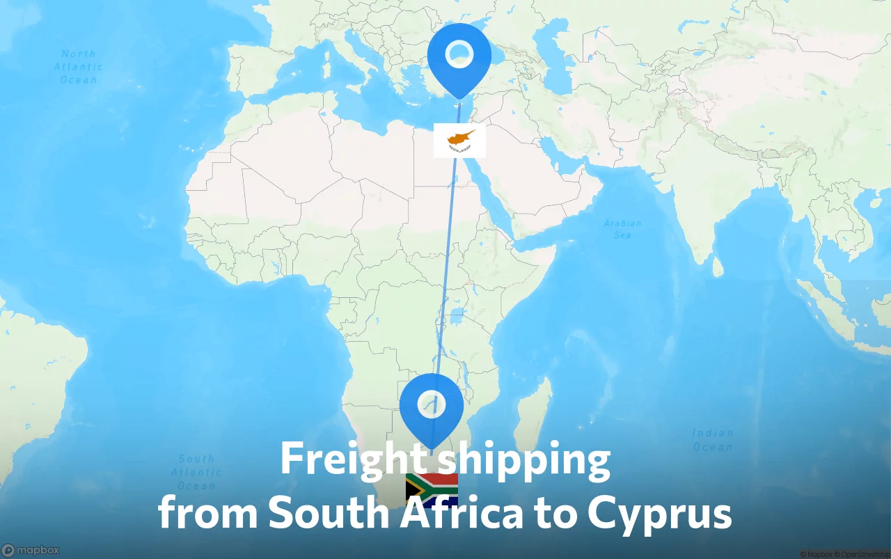 Shipping route from South Africa to Cyprus