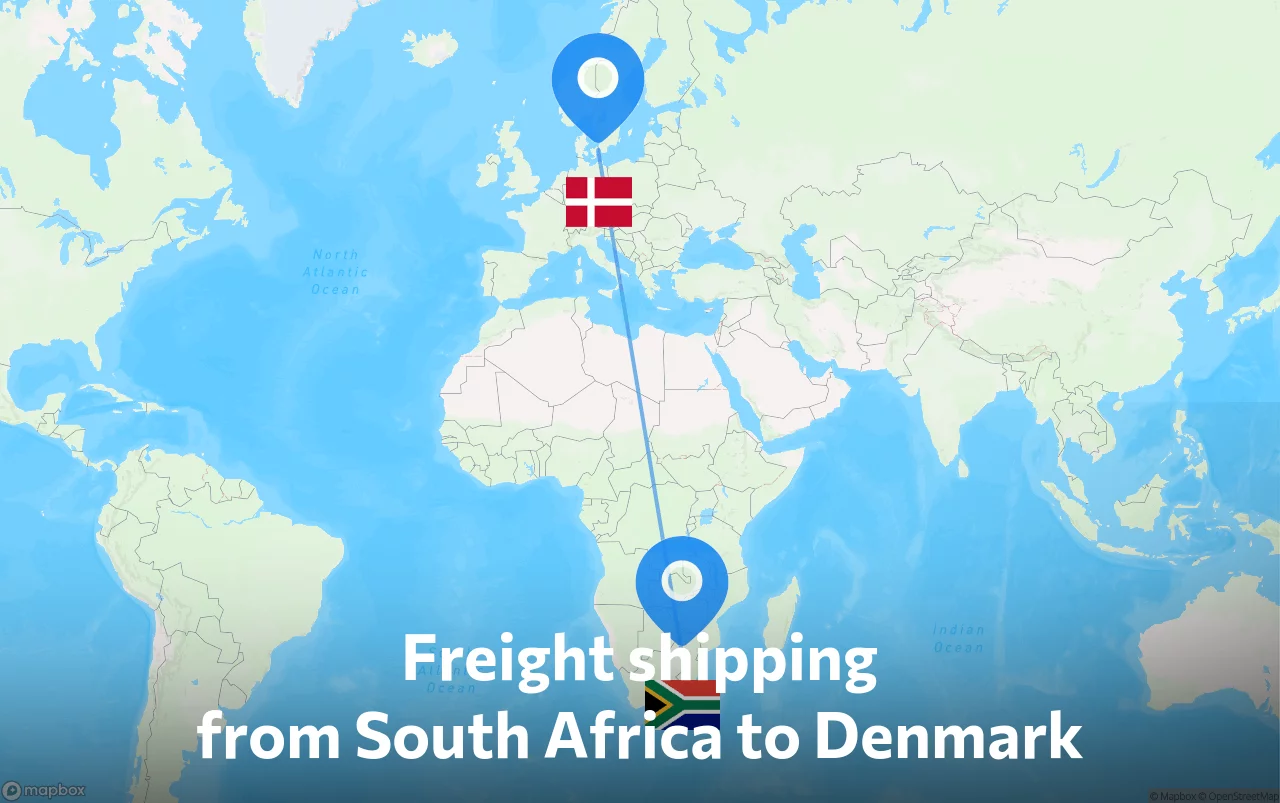 Shipping route from South Africa to Denmark