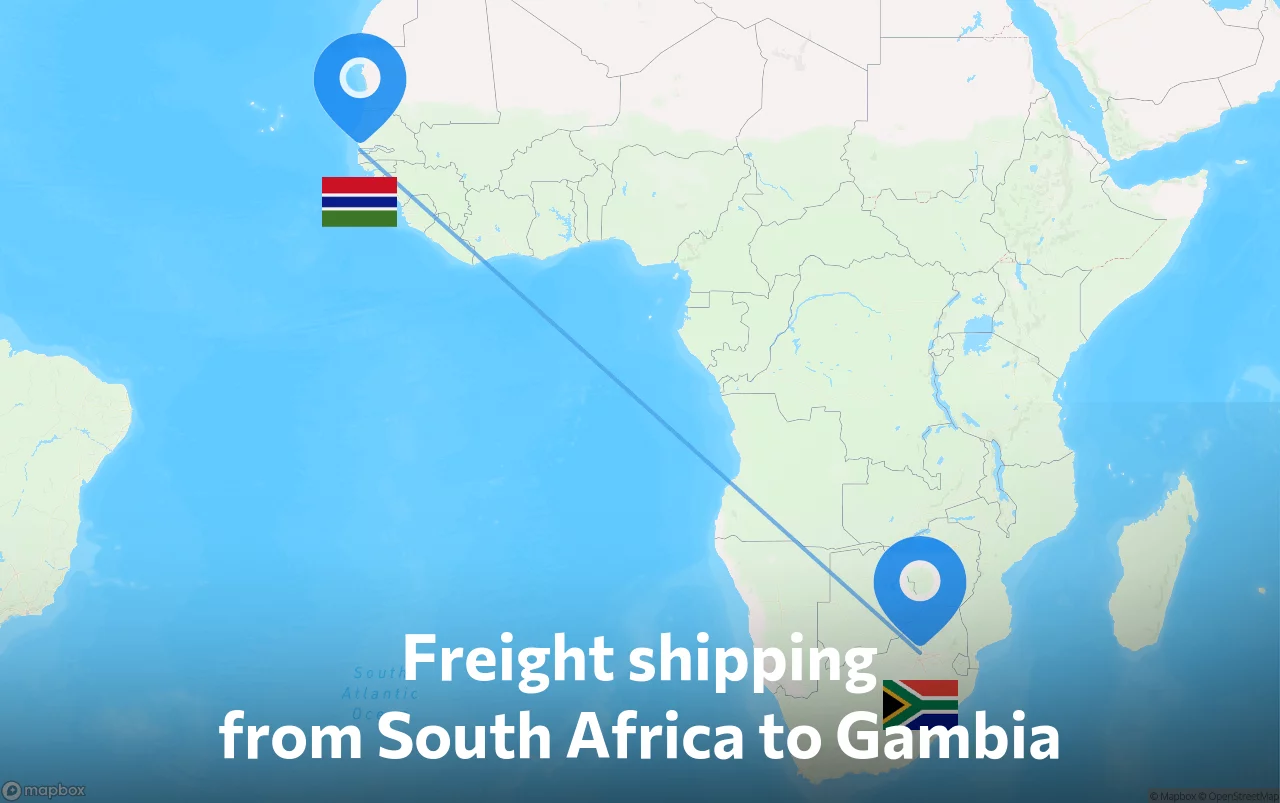 Shipping route from South Africa to Gambia