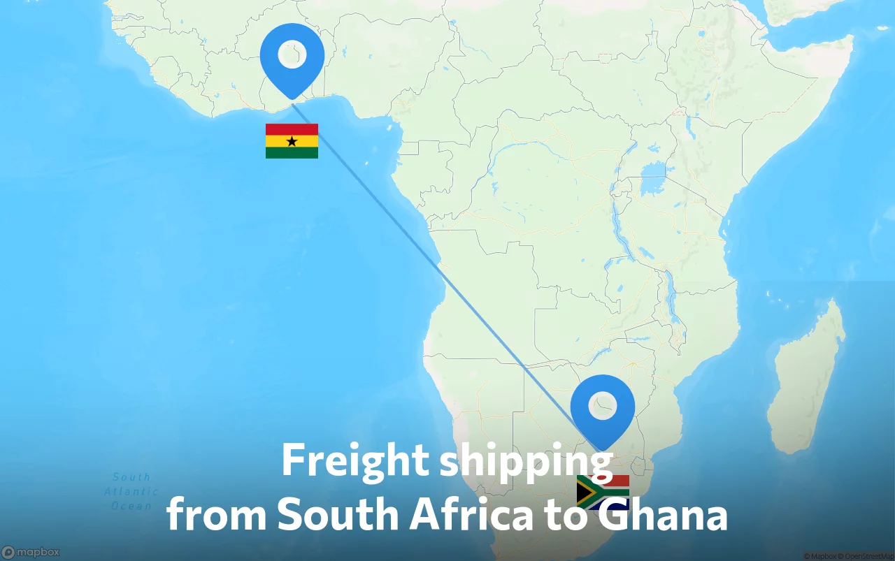 Shipping route from South Africa to Ghana