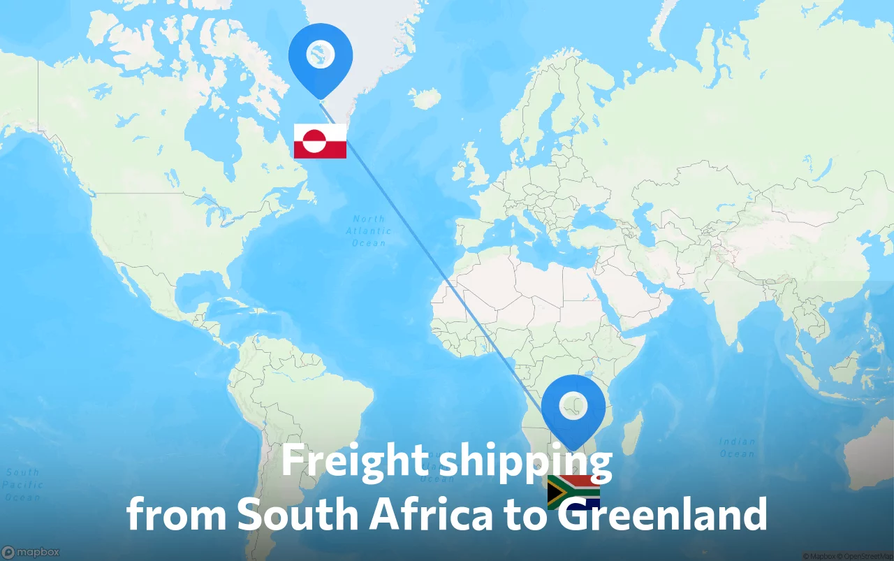 Shipping route from South Africa to Greenland