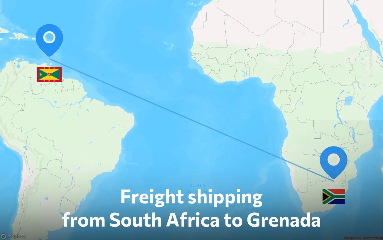 Shipping route from South Africa to Grenada