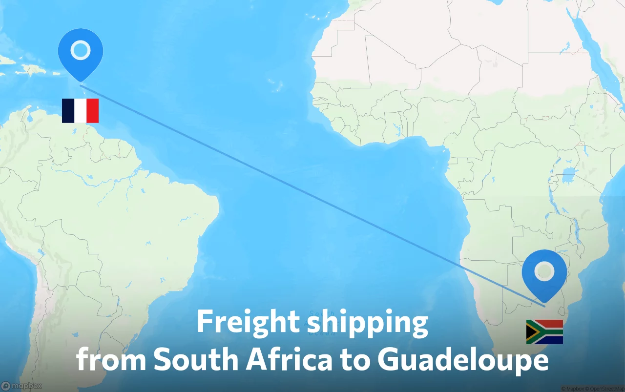 Shipping route from South Africa to Guadeloupe