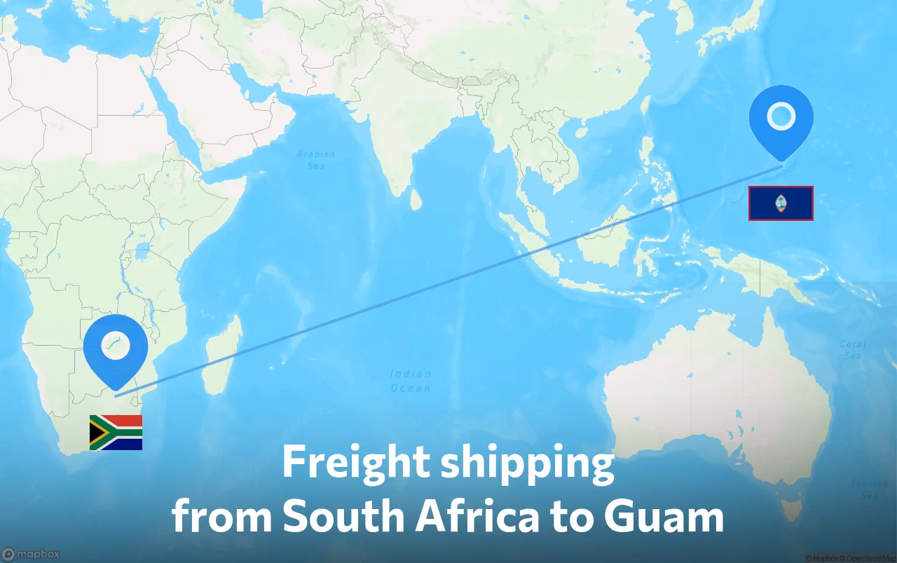 Shipping route from South Africa to Guam