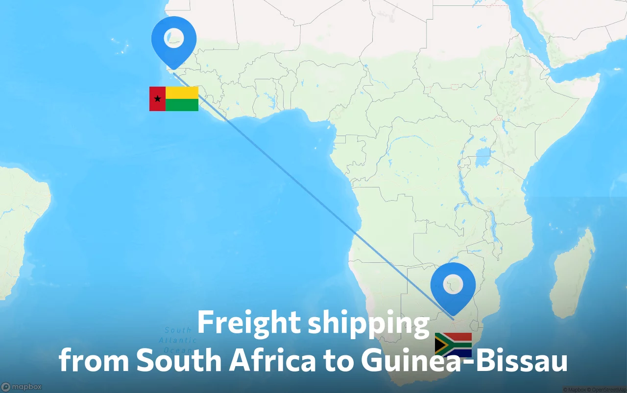 Shipping route from South Africa to Guinea-Bissau