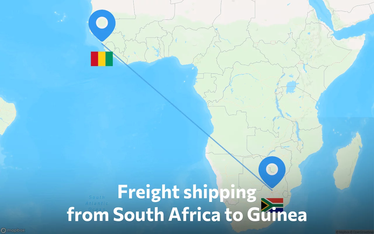 Shipping route from South Africa to Guinea