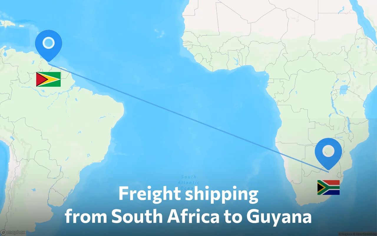 Shipping route from South Africa to Guyana