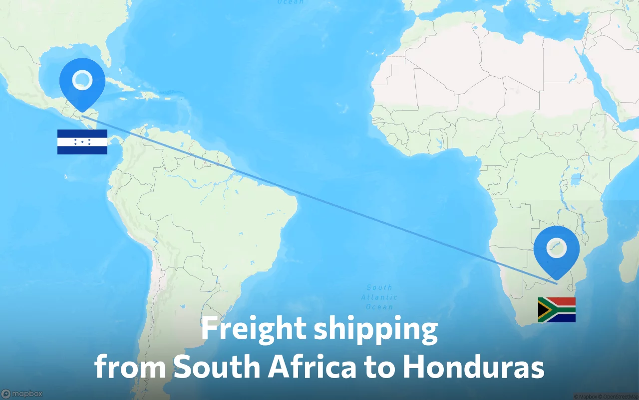 Shipping route from South Africa to Honduras
