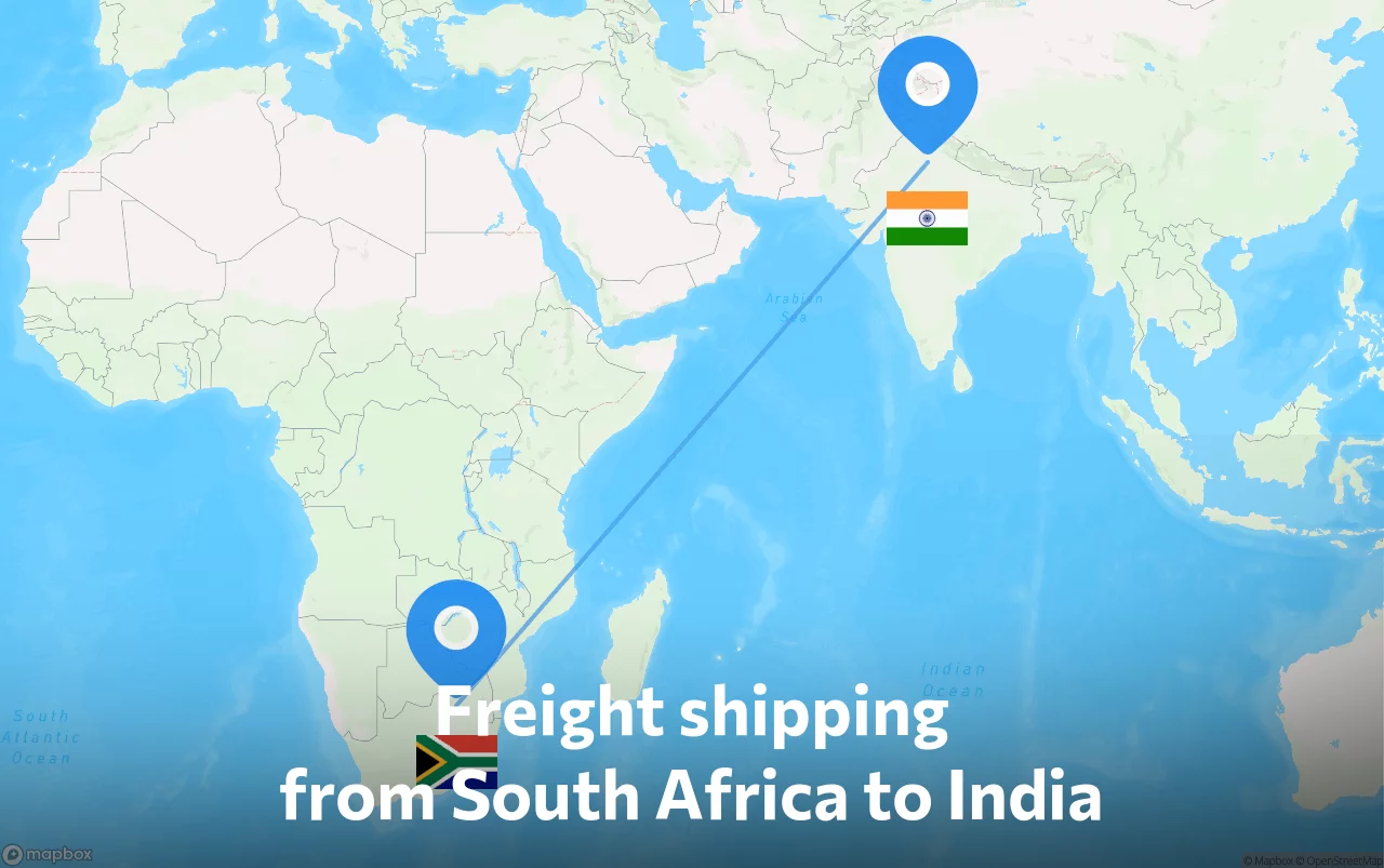Shipping route from South Africa to India