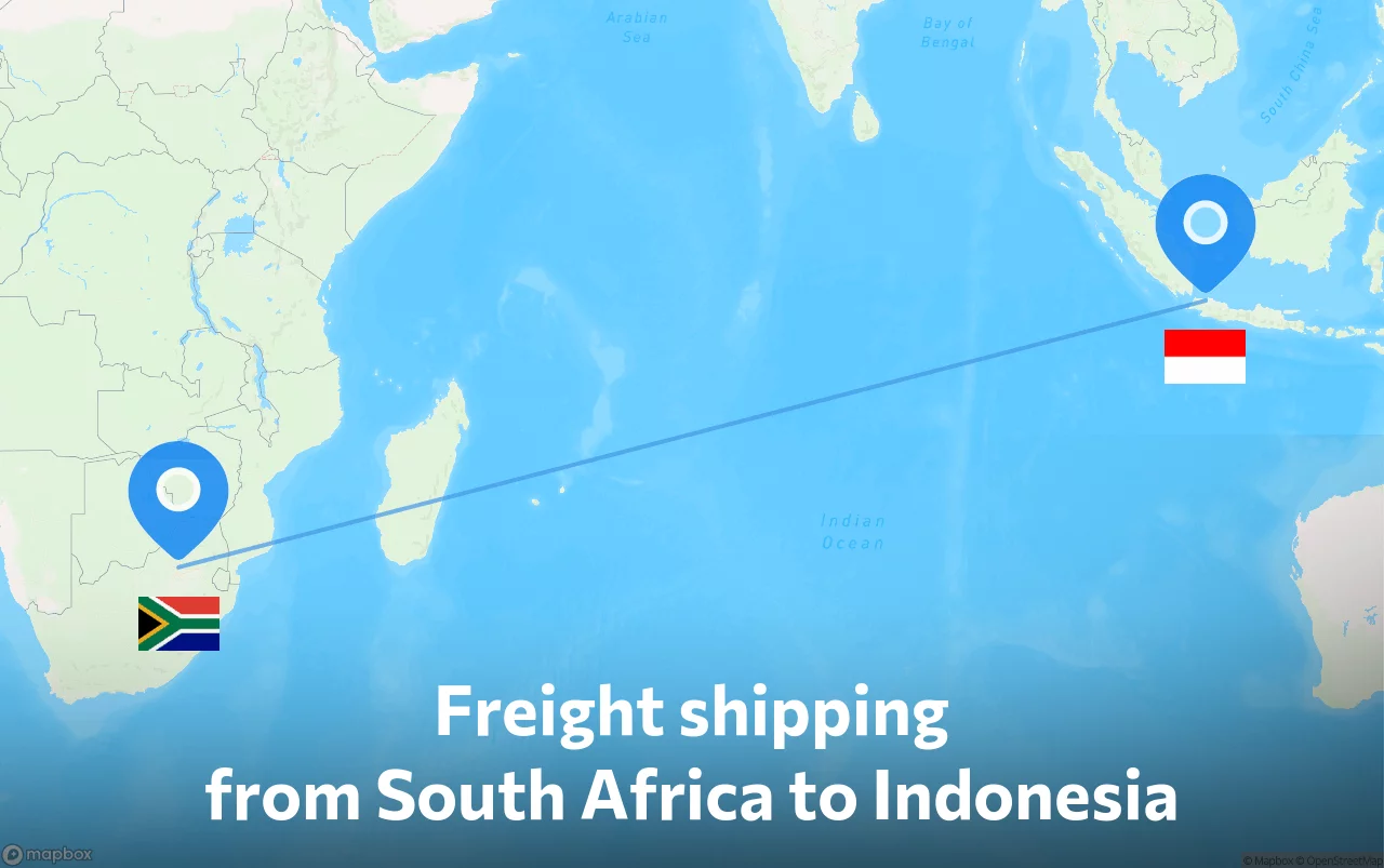Shipping route from South Africa to Indonesia