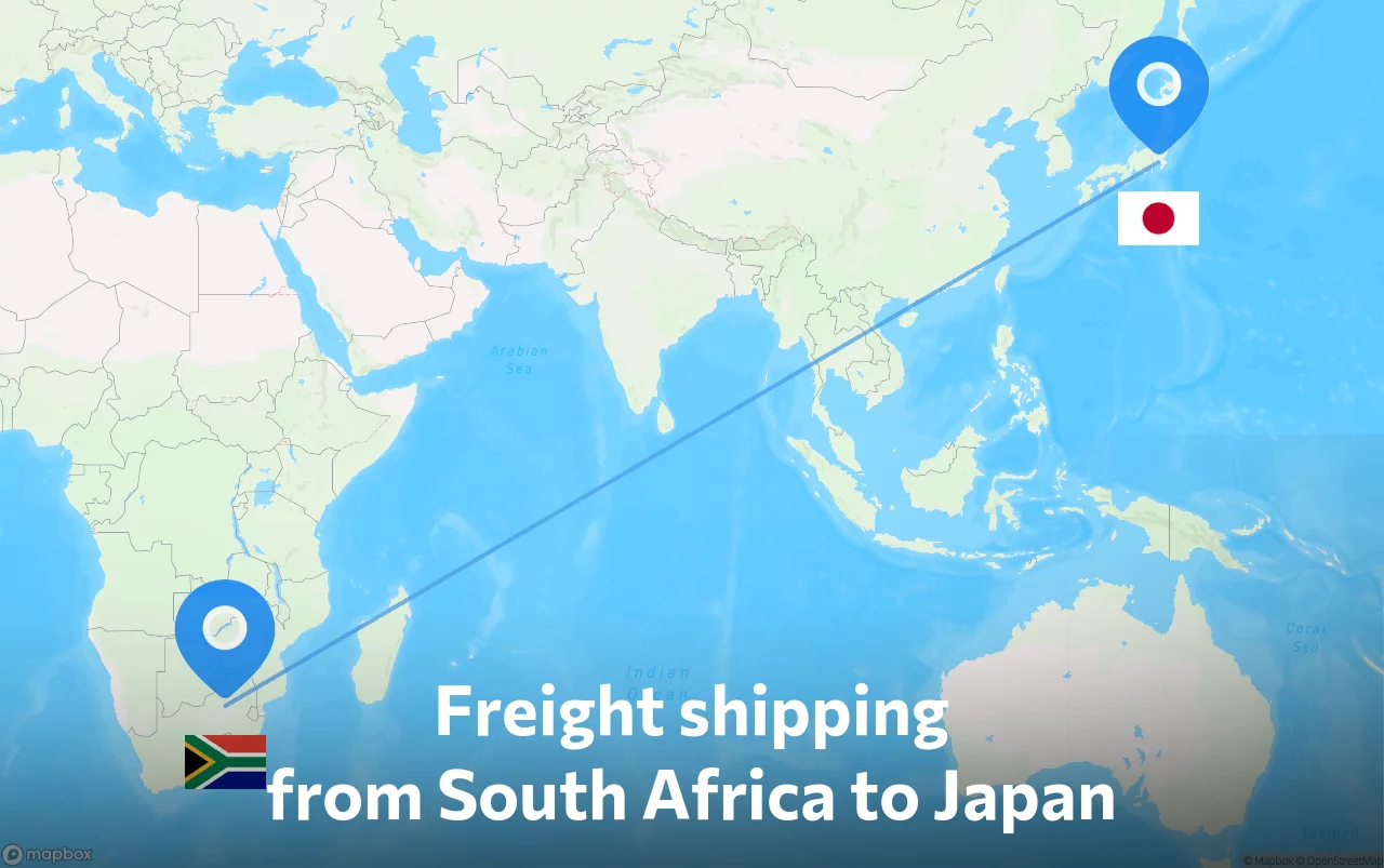Shipping route from South Africa to Japan