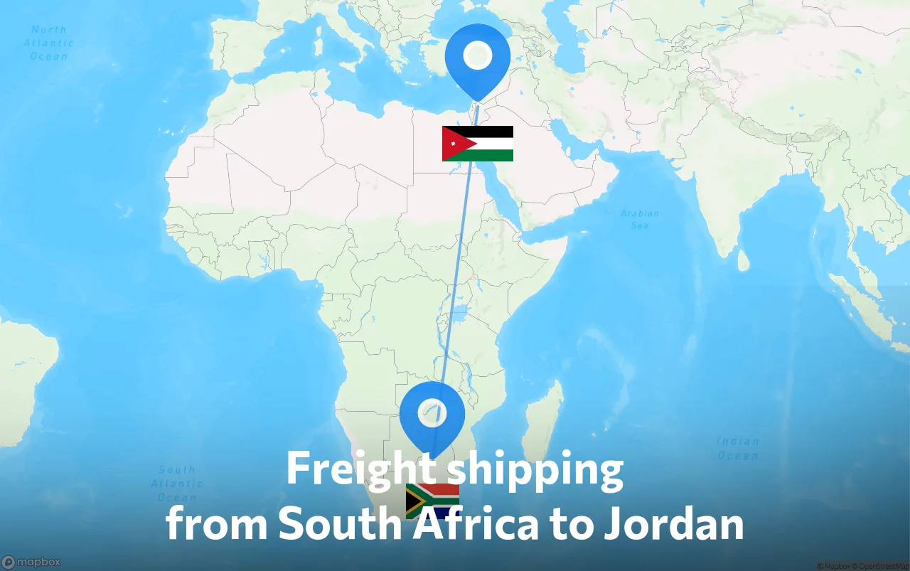 Shipping route from South Africa to Jordan
