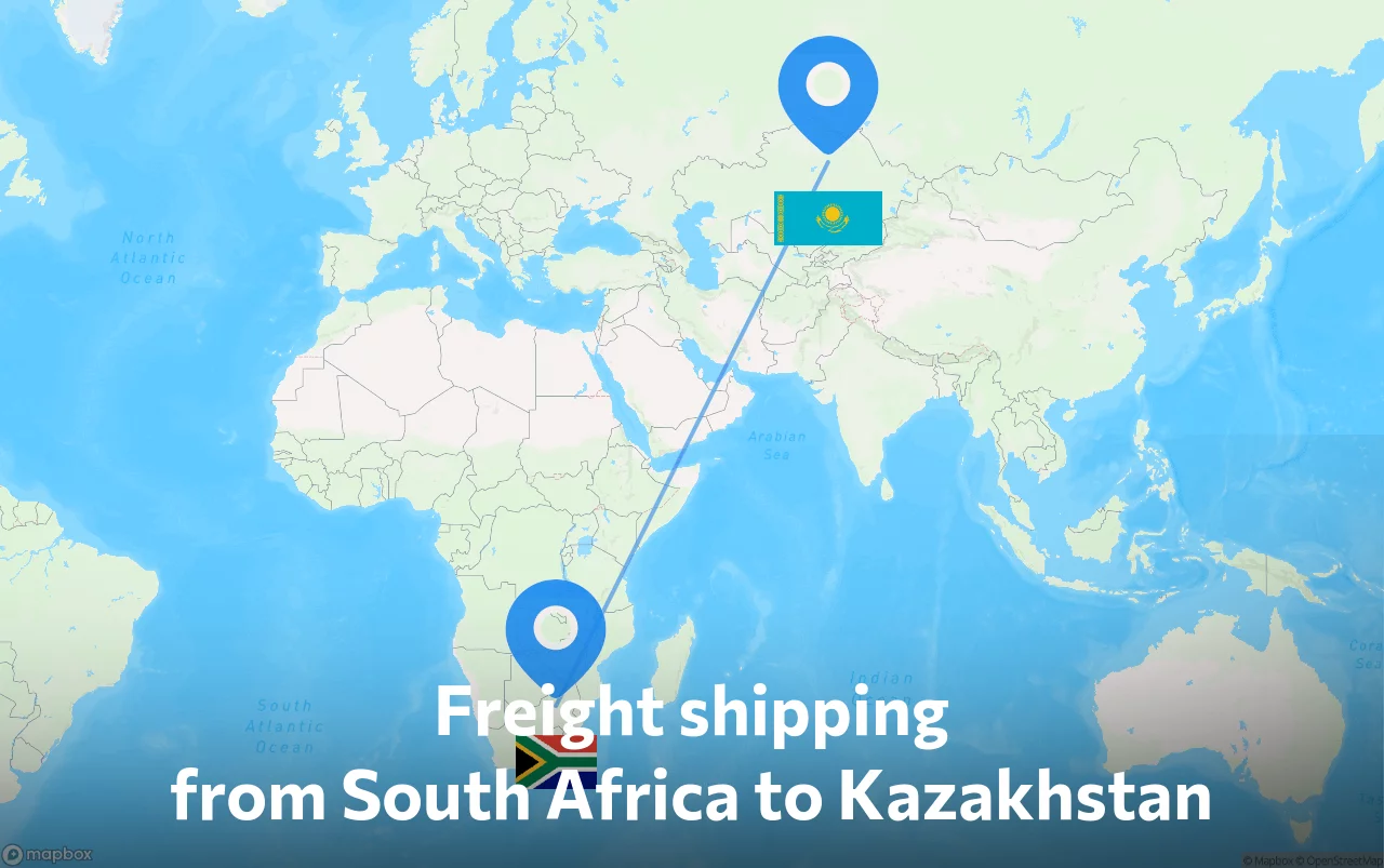 Shipping route from South Africa to Kazakhstan