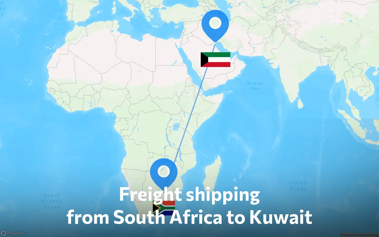 Shipping route from South Africa to Kuwait