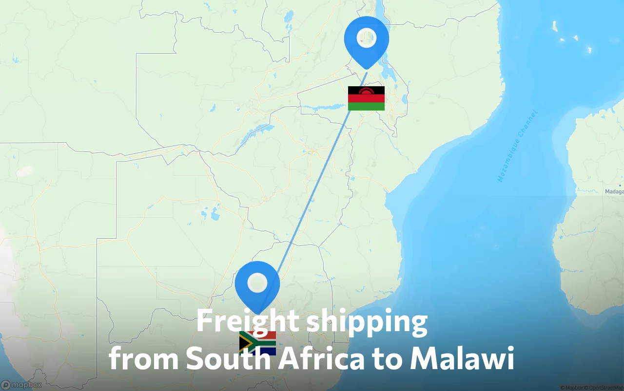 Shipping route from South Africa to Malawi