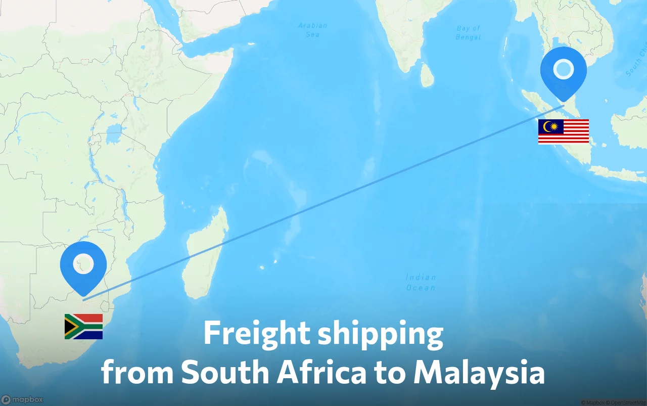 Shipping route from South Africa to Malaysia