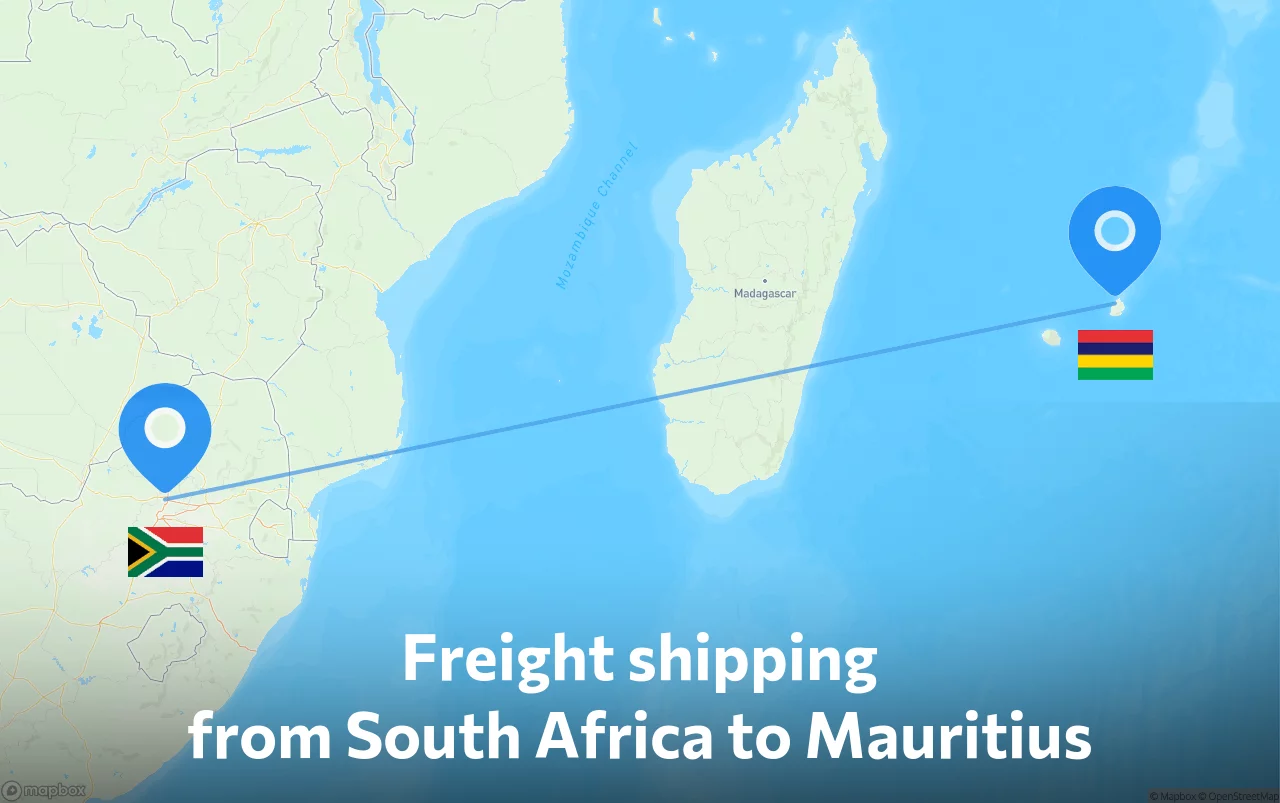 Shipping route from South Africa to Mauritius